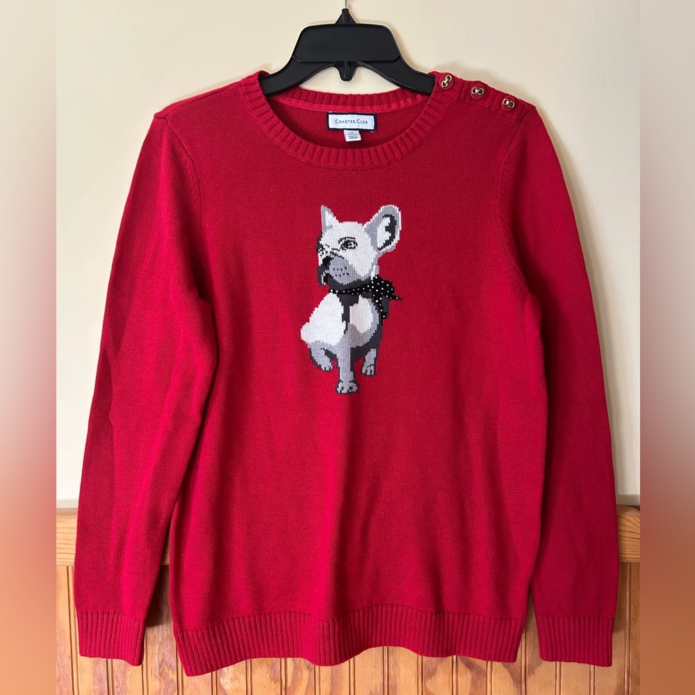 Charter Club Red French Bulldog Sweater